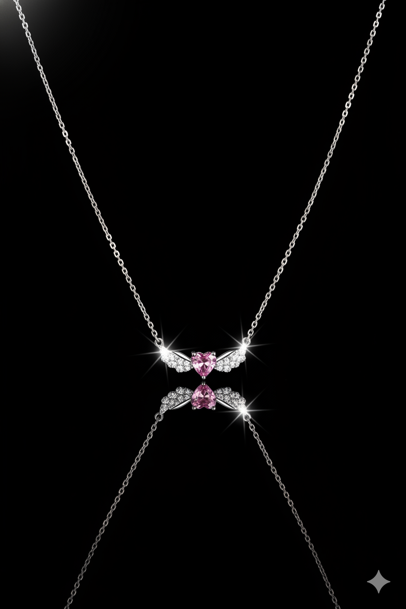 Collier Zeenah Cœur Ailé Rose Poudré