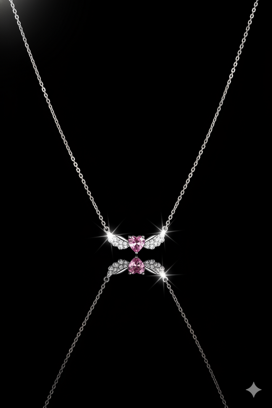 Collier Zeenah Cœur Ailé Rose Poudré