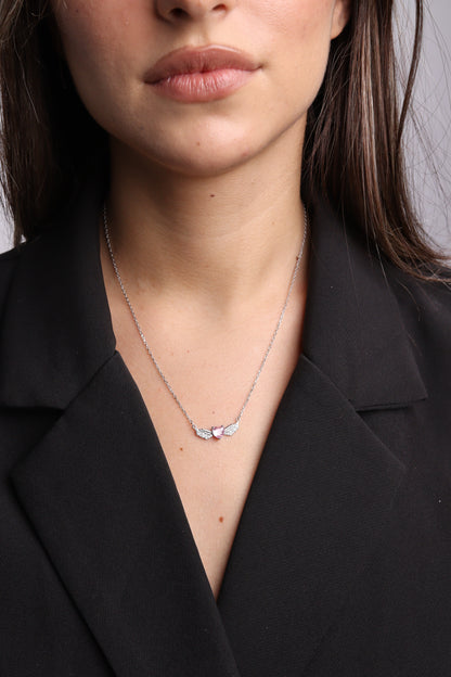 Collier Zeenah Cœur Ailé Rose Poudré