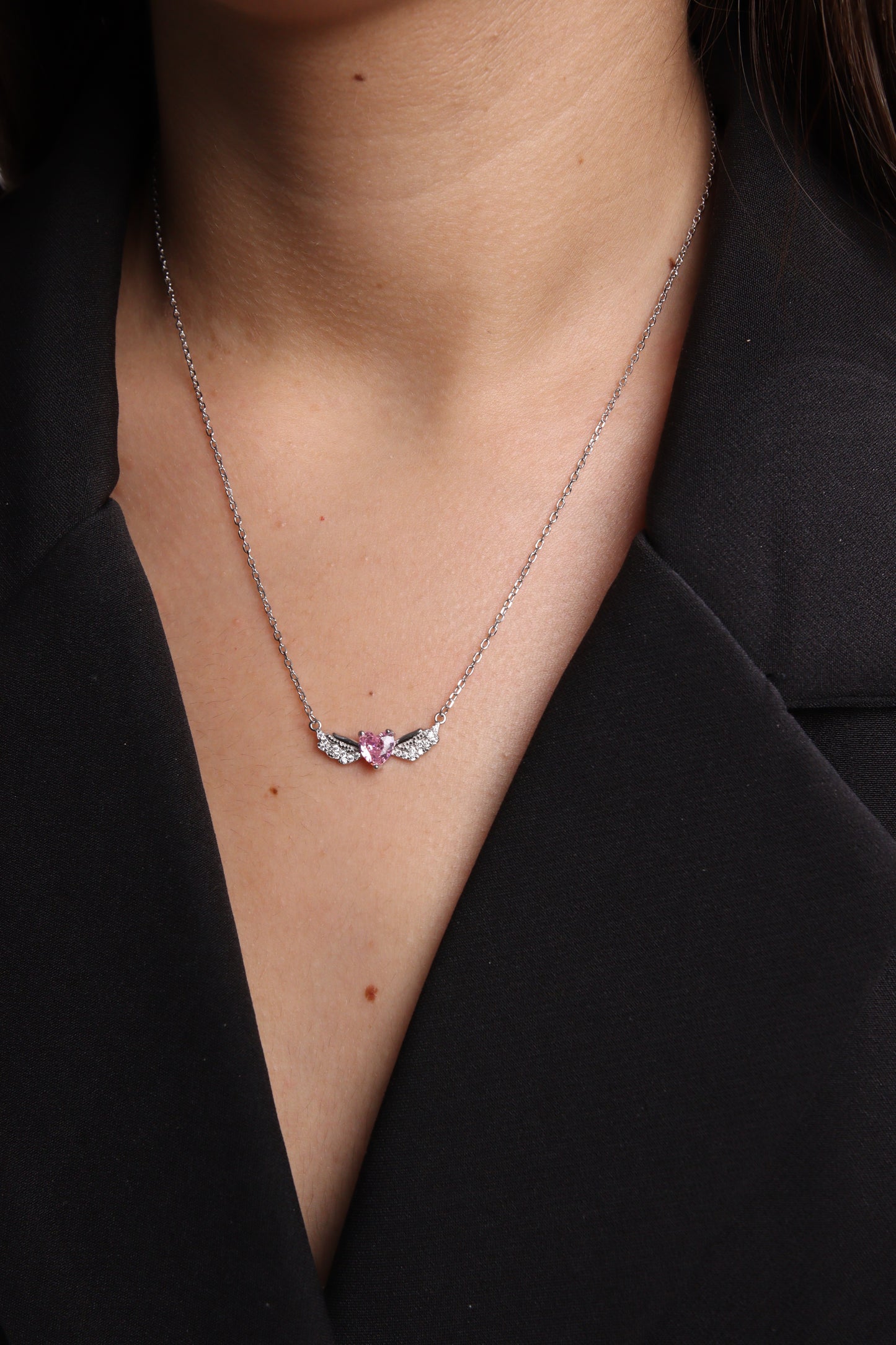 Collier Zeenah Cœur Ailé Rose Poudré