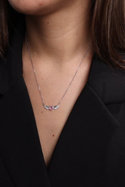 Collier Zeenah Cœur Ailé Rose Poudré
